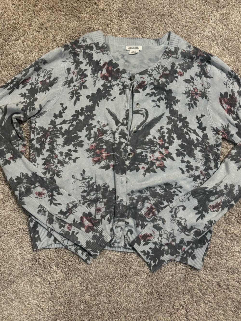 Kimchi Blue Light Blue Floral Button-Front Top with Black Print